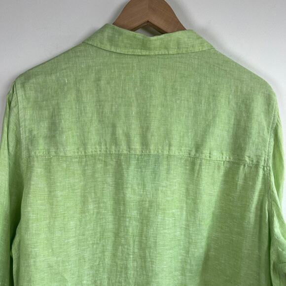 NWT Sigrid Olsen 100% Linen Button Front Collared Shirt Tunic Lime Green Size 1X - Picture 9 of 9